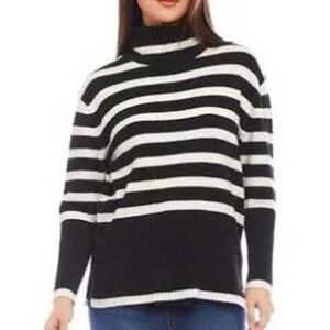 NWT $108 Karen Kane Black White Stripe Turtleneck Sweater Ribbed SZ XL